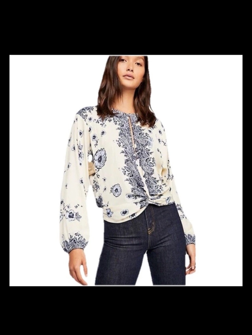 NWT Free People  Twist and Shout Floral Blouse Top Blue White Size Small NEW